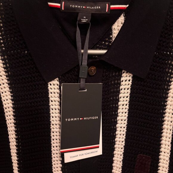 Tommy Hilfiger Men's Short-Sleeve Stripe Open-Knit Overshirt - Size Medium - New - Picture 6 of 11